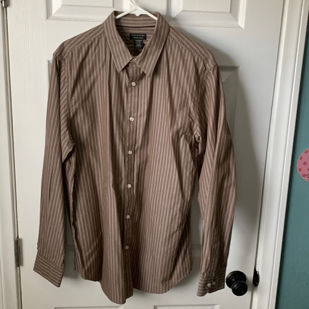 Mens Large Structure Brown L/S Shirt